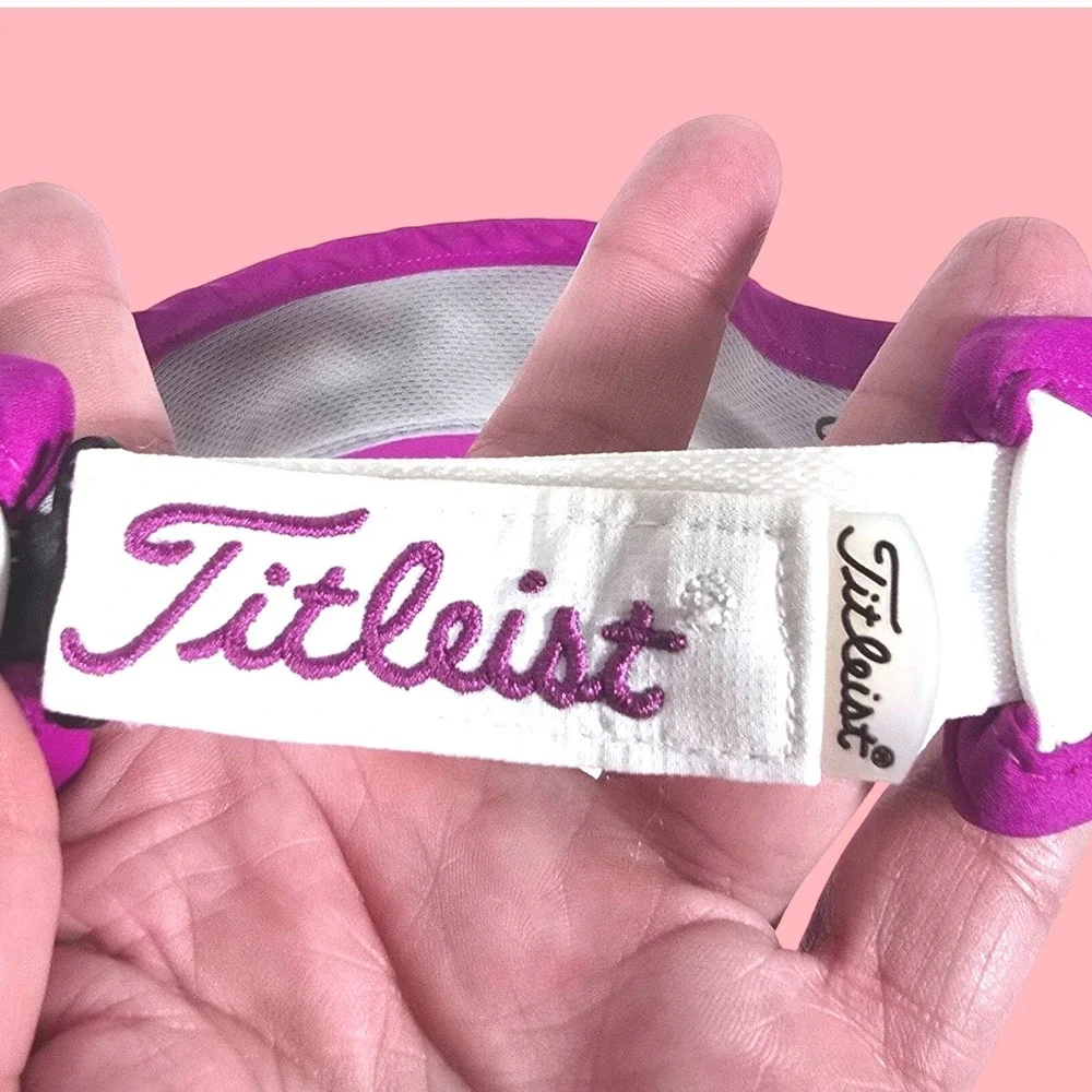 Titleist Golf Visor Women One Size White Pink Embroidered Logo Adjustable Strap